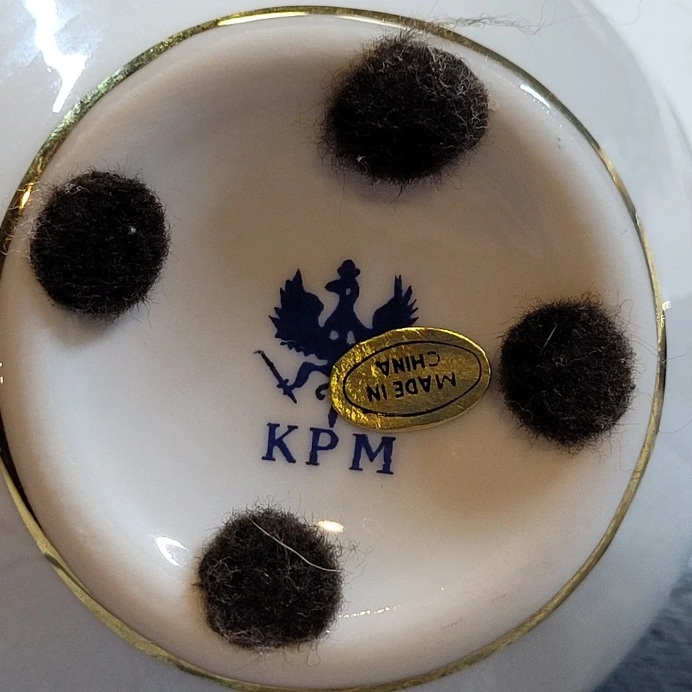 KPM Porcelain Vanity Set 4pc Floral Bud Vases Lidded Trinket Box and Tray